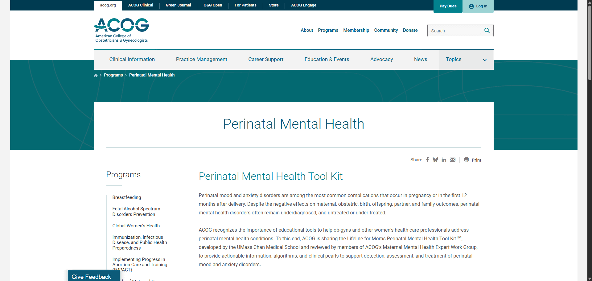 ACOG Perinatal Mental Health Tool Kit
